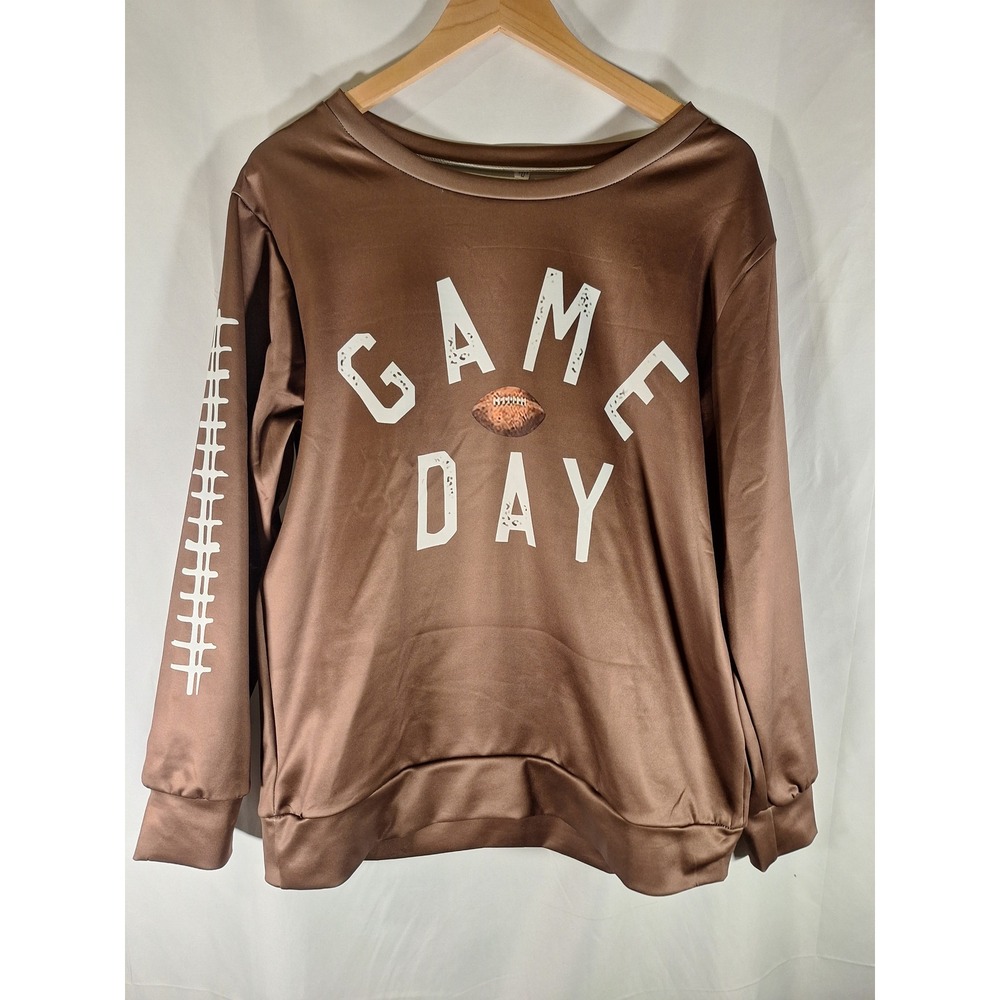 Brown Game Day Football Graphic Sweatshirt Women Medium Long Sleeve Pullover